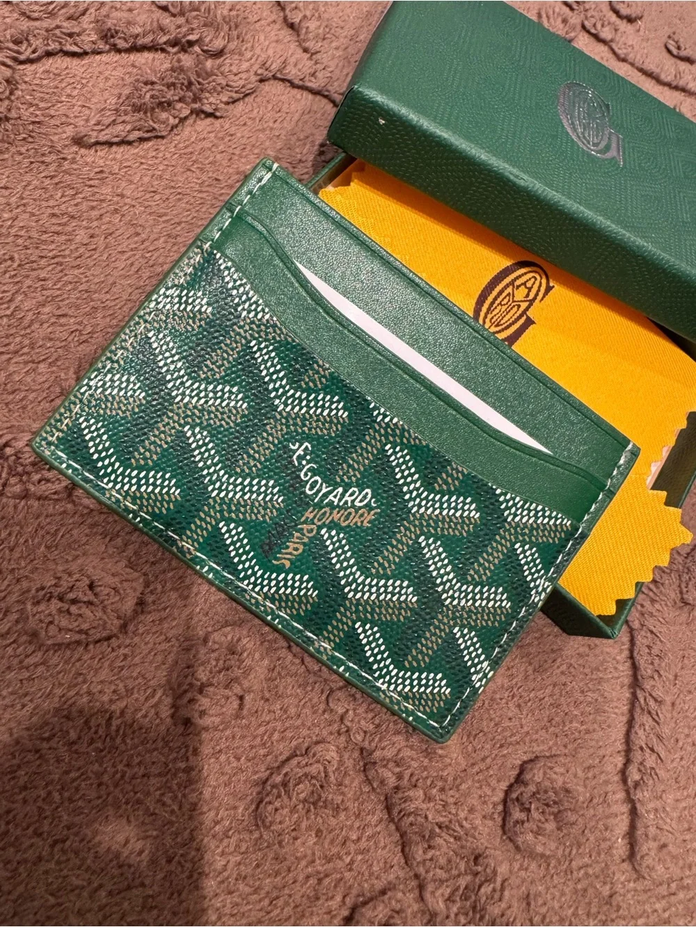Green Card Holder with Signature Chevron Pattern